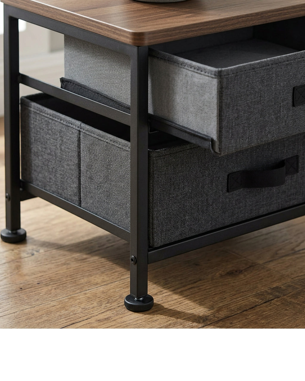 Wuxou Steel Frame Nightstand with 2 Fabric Drawers Charcoal and Black - Detail view