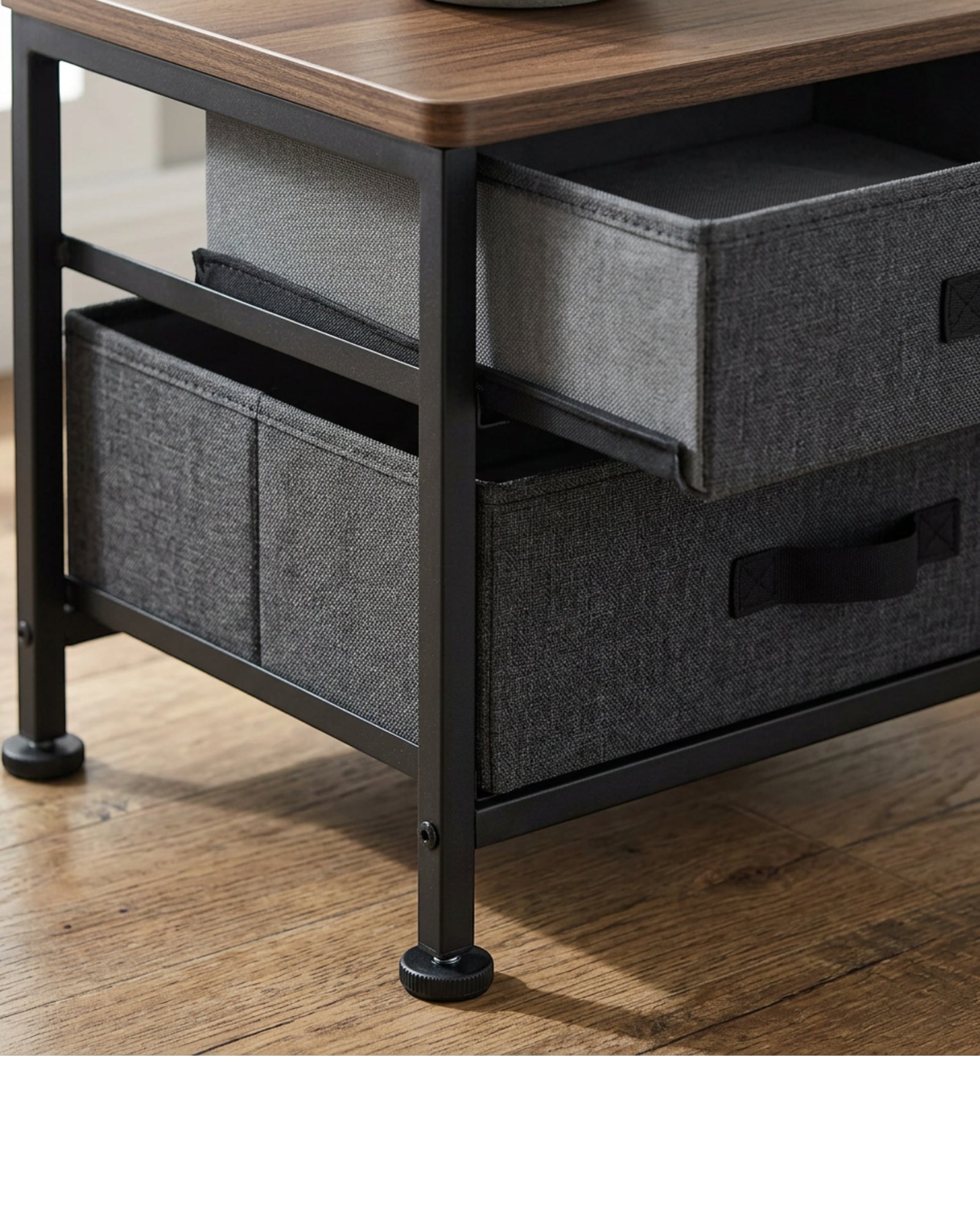 Wuxou Steel Frame Nightstand with 2 Fabric Drawers Charcoal and Black - Detail view