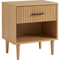 Wuxou Fluted Oak Veneer Nightstand with Drawer and Open Shelf Natural - Product view