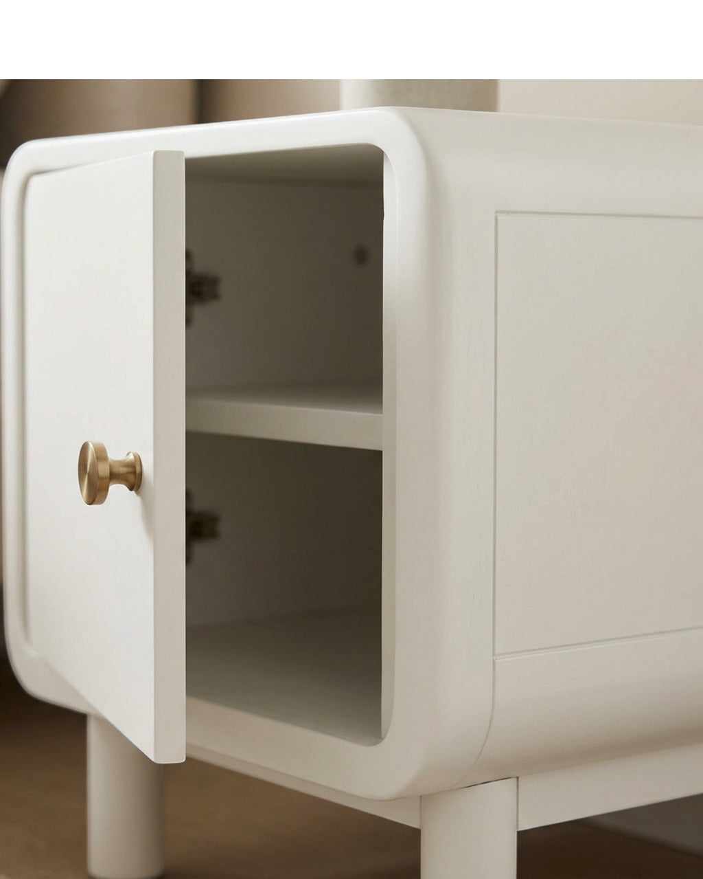 Wuxou Rounded Bedside Cabinet with Door and Inner Shelf Soft White - Detail view